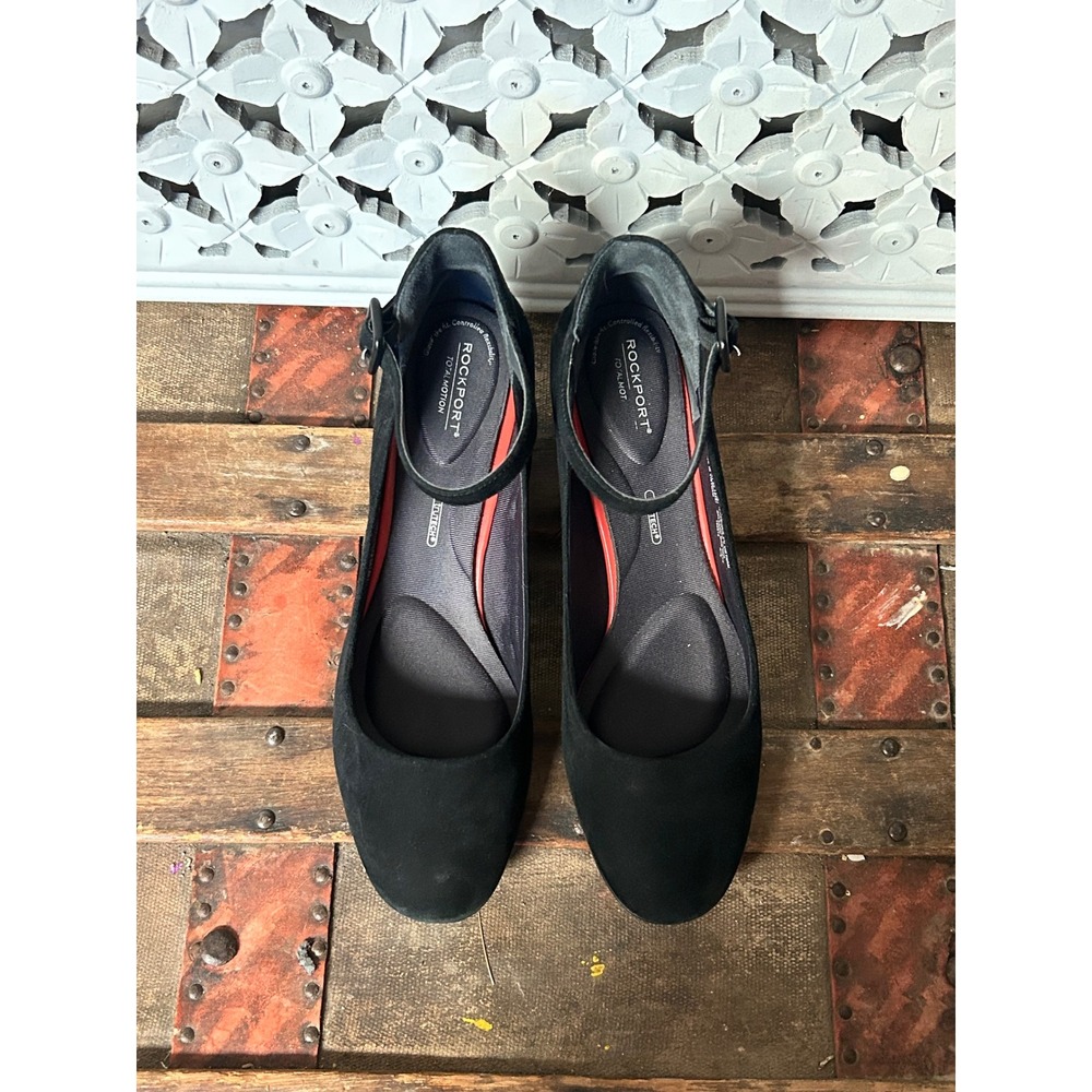 Rockport Total Motion Black Suede Mary Jane Block Heel Pumps CG7880 Womens 10